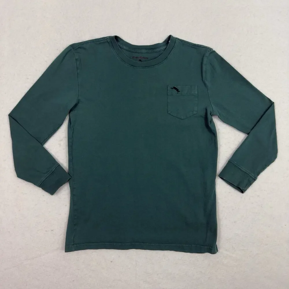 Tommy Bahama T Shirt Boys Large Green Long Sleeve Pocket Tee  Cotton